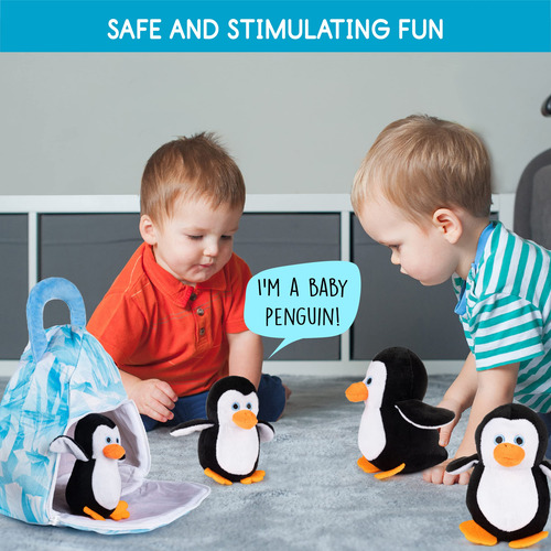 Juego De Peluche Pingüinos Parlantes De 4 Piezas Con Glaciar Color