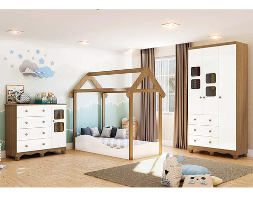 Quarto Bebe Mini Cama Cômoda Roupeiro Uli Branco/carvalho