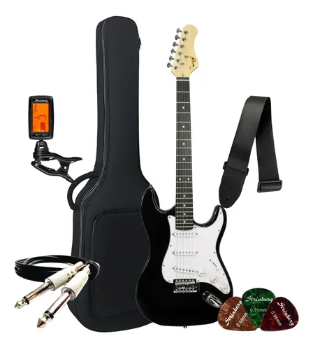 Kit Guitarra Stratocaster Iniciante Estudante Bravo Music Beg100 Elétrica Com Acessórios Orientação Da Mão Destro Cor Black
