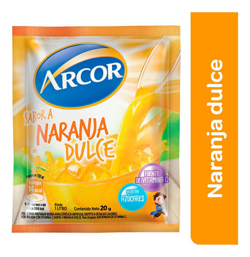 Jugo En Polvo Arcor Sabor Naranja Dulce Caja 18 Un X 20 Gr