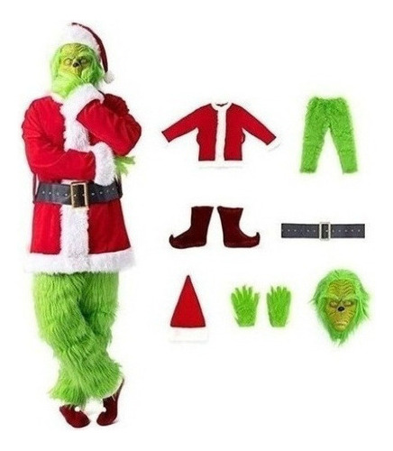 A 7 Piezas Traje De Papá Noel Cosplay Grinch