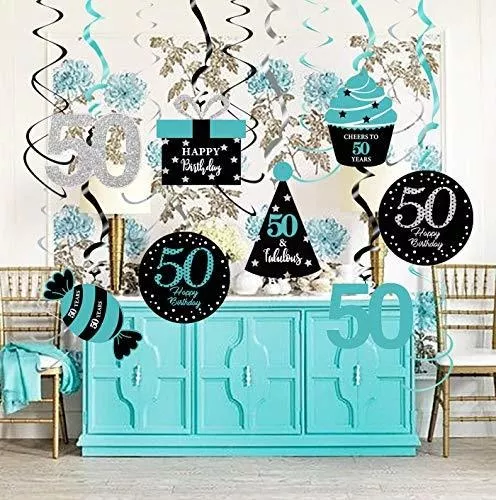 Decoraciones De 50 Cumpleaños Para Mujer, Verde Azulado, Pla