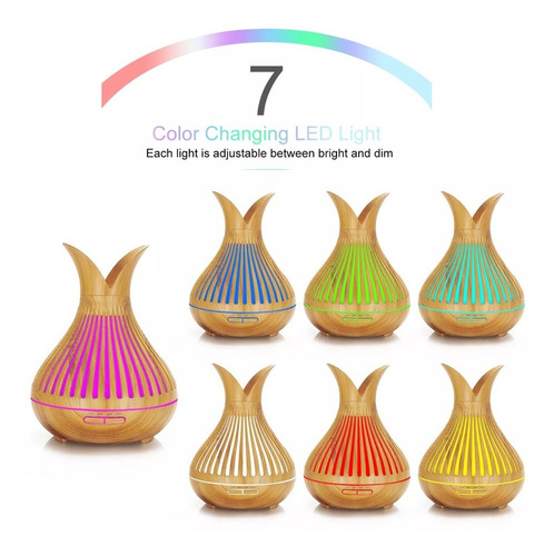 Humidificador Madera Led 500 Ml Difusor Aromas Control Ultra