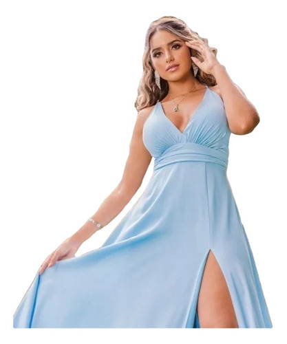 Imagem 1 de 3 de Vestido Mousseline Decote V Várias Cores 1046