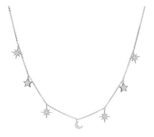 Collar Choker Gargantilla Luna Estrellas  Plata 925 + Caja