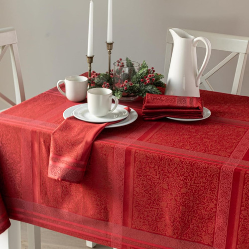 Mantel Tela Teñida Para Navidad 1.5x3.5m Rectangular Rojo Rávena, Rojo Texturizado, Navideño