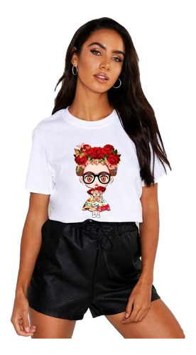 Polera Dama Estampada 100%algodon Diseño Frida Caricatura