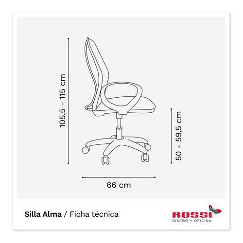 Imagen 2 de 2 de Silla De Oficina Alma Negra Respaldo Ergonómico Rossi
