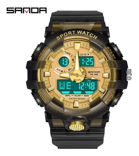 Reloj Unisex Marca Sanda Pulso Silicona Sumergible Doblehora