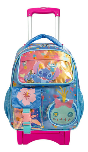 Mochila Stitch Original Ruz Kinder Con Ruedas Azul Liso