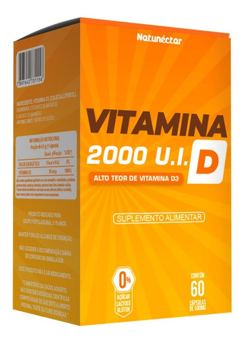 Vitamina D 2.000 U.I - Vitamina D3 60 Cápsulas Suplemento Alimentar - Natunéctar