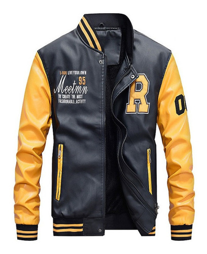 Chaqueta Informal Uniforme Béisbol Cuero Hip Hop Para Hombre