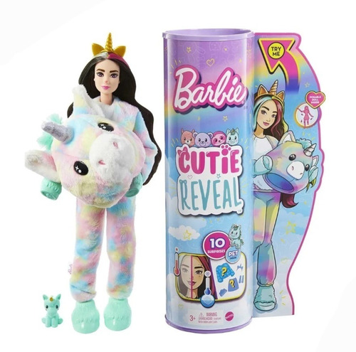 Barbie Cutie Reveal Muñeca Disfraz Unicornio 10 Sorpresas.