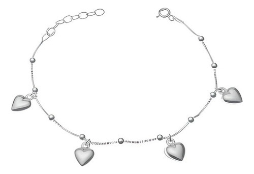 Pulsera De Cadena Veneciana Con Bolitas Y Corazones 19cm C 