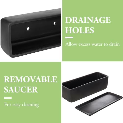 Maceta Rectangular Moderna De Cerámica Negra De 14 Pulgadas