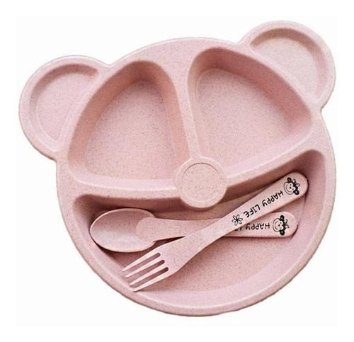 Set Alimentación Para Bebés Plato Oso Cuchara Tenedor Niños