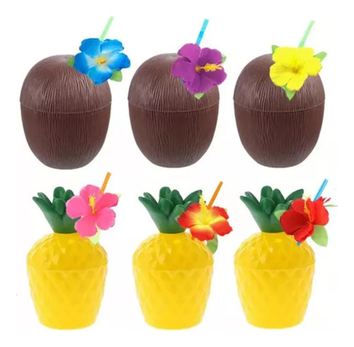 3 Tazas De Coco Y 3 Tazas De Piña Para Fiesta Hawaiana