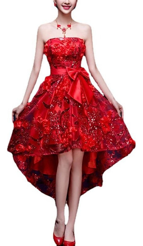 Precioso Vestido De Novia Y Vestido De Noche De Encaje Rojo
