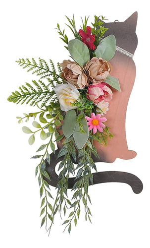 Cartel De Madera Para Puerta De Gato, Corona De Flores