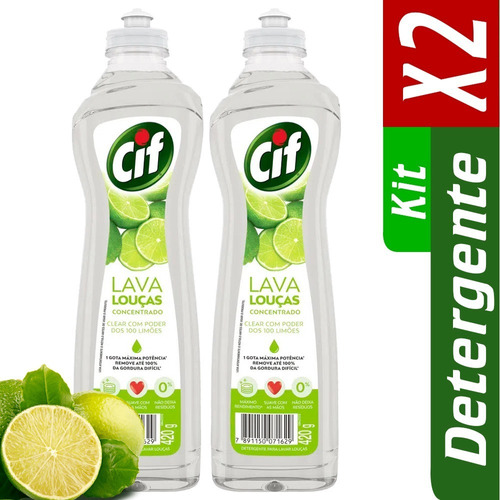 Kit Com 2 Detergentes Concentrado Cif Clear 100 Limoes 420ml