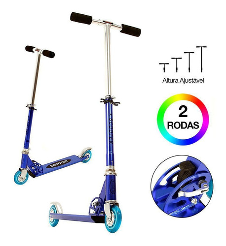 Patinete Scooter Infantil Azul De Alumínio - Dm Toys Liso