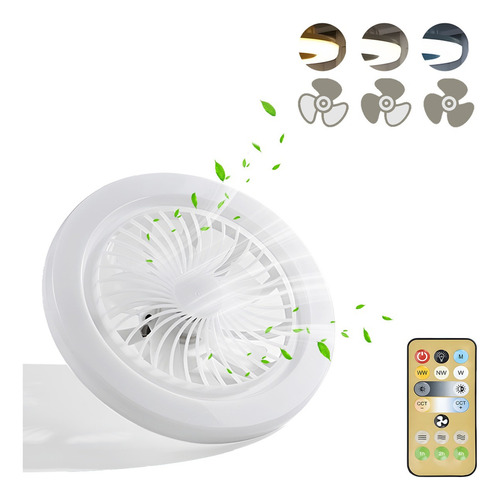 Lampara Ventilador Ventilador De Techo Con Luz Y Control Remoto Con 5 Palas De Plástico Color Blanco Estructura Color Blanco E27