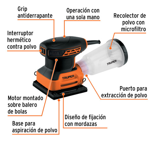 Lijadora Orbital 1/4 Hoja Compacta Profesional Truper 102746
