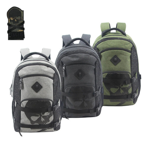 Mochila Espalda Escolar Urbana Lsyd 18'' Skull Color Gris