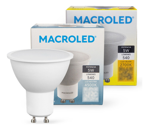 Pack X 10 Lampara Foco Dicroica Led 5w 540lm Macroled Luz Luz Cálida