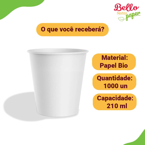Copo Papel Para Cafe Branco 210ml Descartavel Com 100un Bello Festas