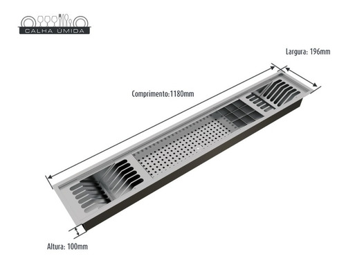 Imagem 3 de 7 de Calha Úmida Canal Equipado Embutido Escorredor Louça Inox