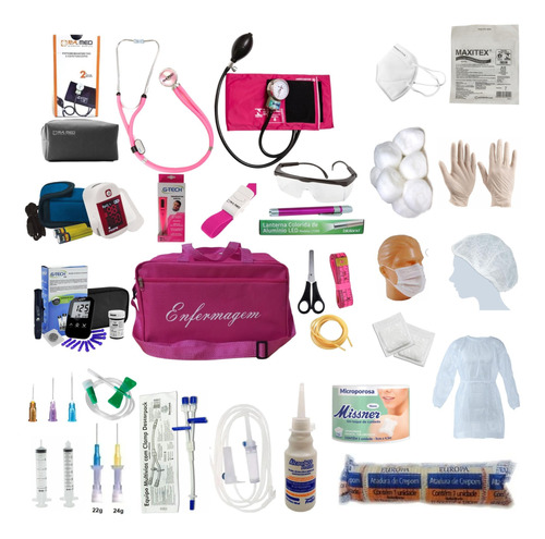 Kit Enfermagem Com 60 Itens Esteto E Esfigmo Completo Pink