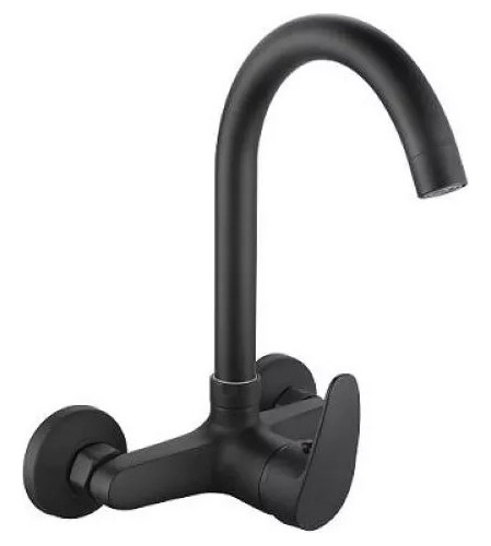 Monocomando De Cocina Pared Pico Alto Negro Mate 20cm Magya