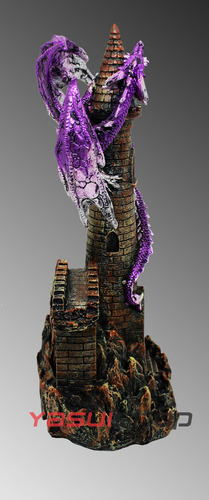 Estatua Enfeite Dragão/castelo Resina C/ Luz Bateria - 30 Cm Cor Violeta
