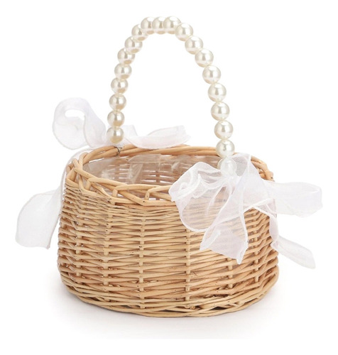 W ' Cesta De Mimbre Para Niñas Con Flores Para Bodas, Cesta