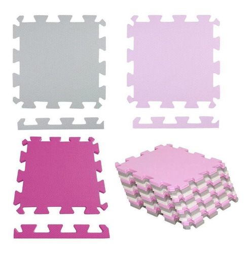 Kit 12 Placas Tatame Eva 50x50x1cm Infantil Rosa E Cinza