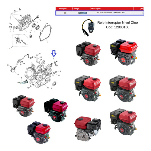 Rele Interruptor Nível Óleo Motor B4t 7.0hp Branco 12800160