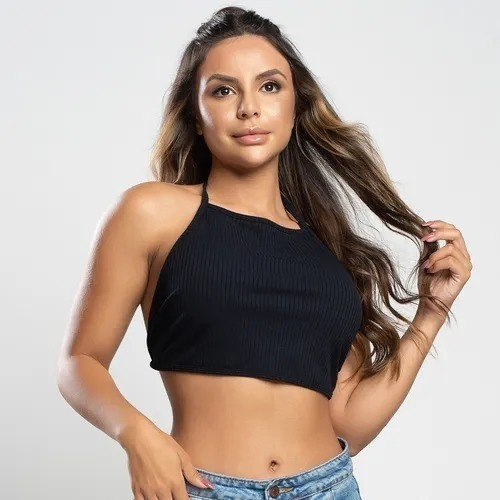 Cropped Frente Única Canelado Costas Nua Feminino Verão Moda