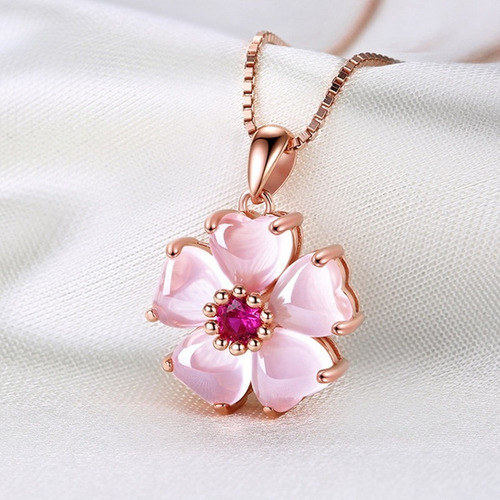 Collar De Flores Rosadas En Oro Rosa Moda Para Mujer