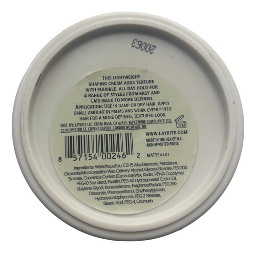 Creme Modelador De Cabelo Layrite Natural Matte 125ml