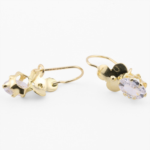 Aretes Lujo Oro Sólido 10k Flor Trébol Suerte Zirconias Aida