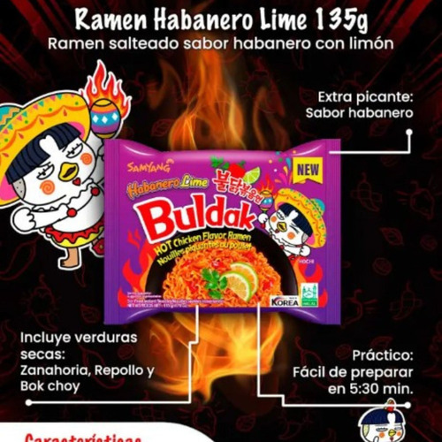 Samyang Ramen Coreana Buldak Habanero Limon 1 Pieza 135g