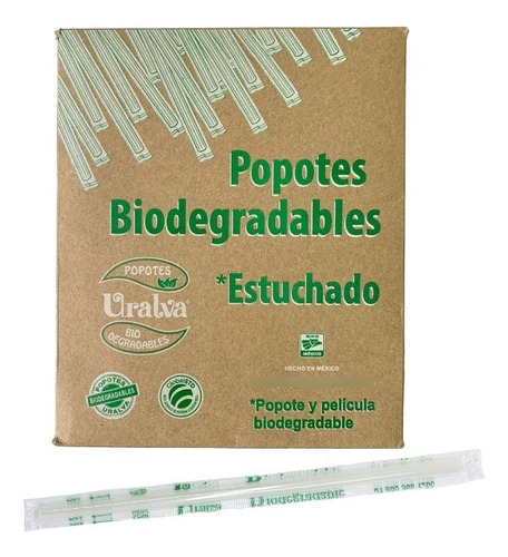 Popote Biodegradable 21 Cms Estuchado Uralva C/500 Piezas Color Trasparente
