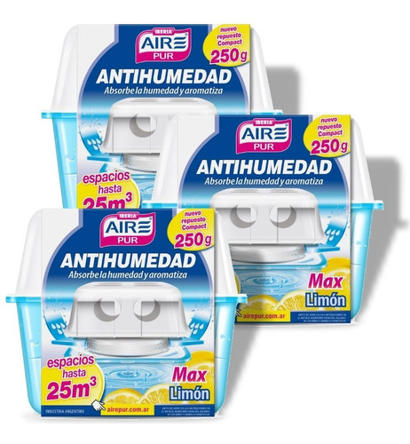 Antihumedad Fragancia Limon Aire Pur Max 25m3 Pack 3un