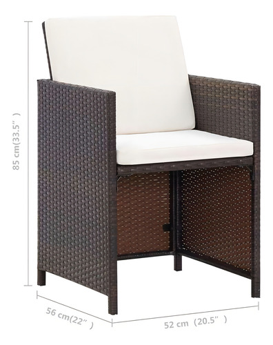 Sillas De Jardín Con Cojines 2 Piezas Poly Rattan Marrón Color Gris