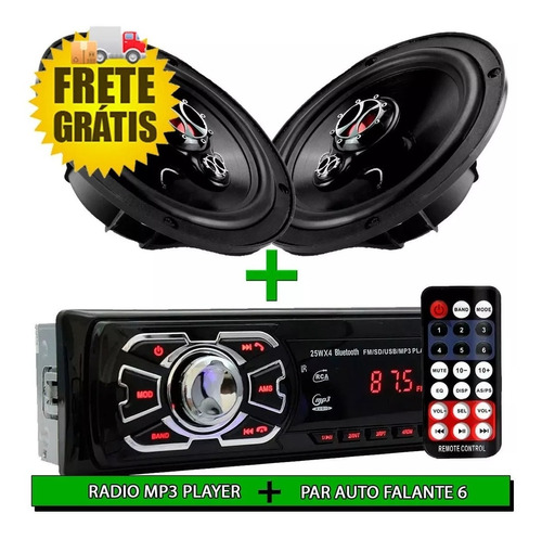 Auto Rádio + 2 Alto Falantes De 6  - Ótima Compra 