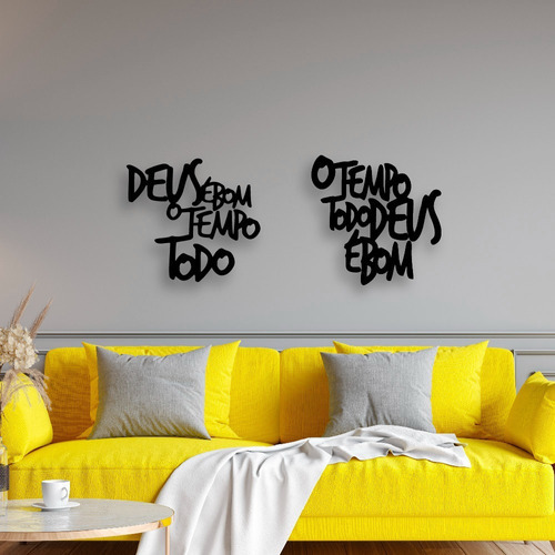 Set de 2 platos escultóricos de MDF con frases Dios es bueno todo el tiempo, color negro