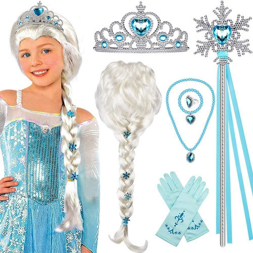 Peluca Elsa Frozen Para Cosplay, Fantasía, Niña, Bebé, 7 Pie