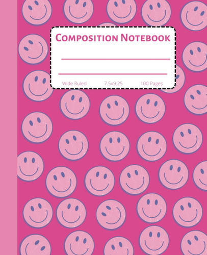 Libro: Composition Notebook Wide Ruled: Pink Retro Smiley Fa