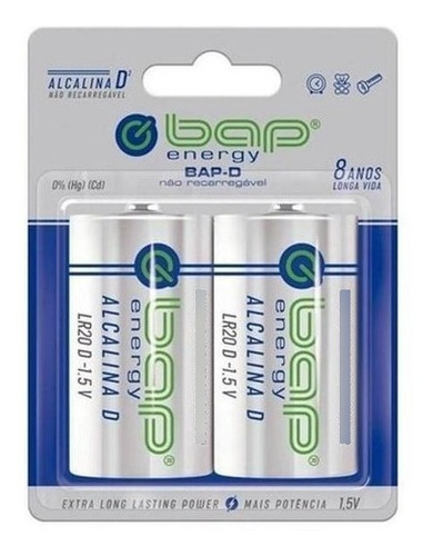 Bateria D Grande Lr20 Alcalina Bap C/ 2 Pilhas 1,5v